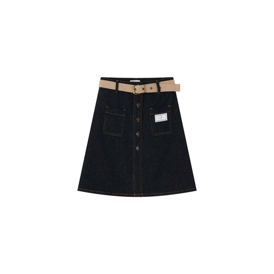 COCO BLANC BLUE DENIM STITCH BELT SKIRT