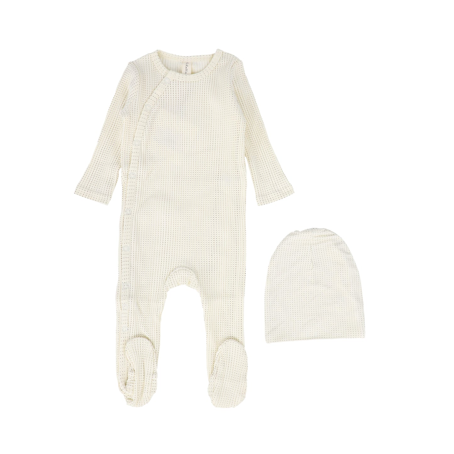 LILETTE IVORY/MULBERRY DOTTED SIDE SNAP FOOTIE SET