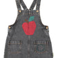 PIUPIUCHICK BLACK DENIM APPLE PRINT OVERALL DRESS