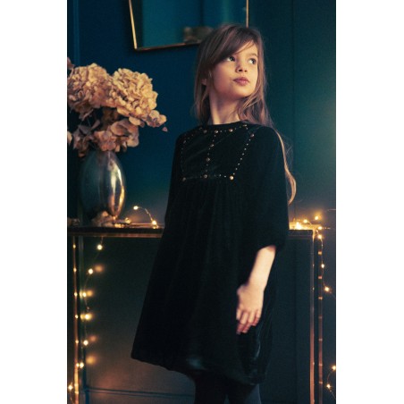 LOUIS LOUISE BLACK VELVET PEG DESIGN DRESS