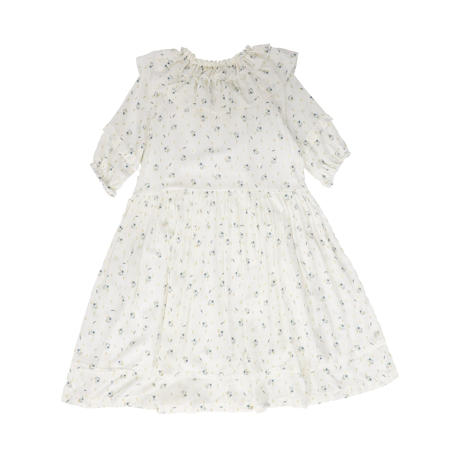 COSMOSOPHIE WHITE / BLUE FLORAL PRINTED RUFFLE COLLAR DRESS [FINAL SALE]