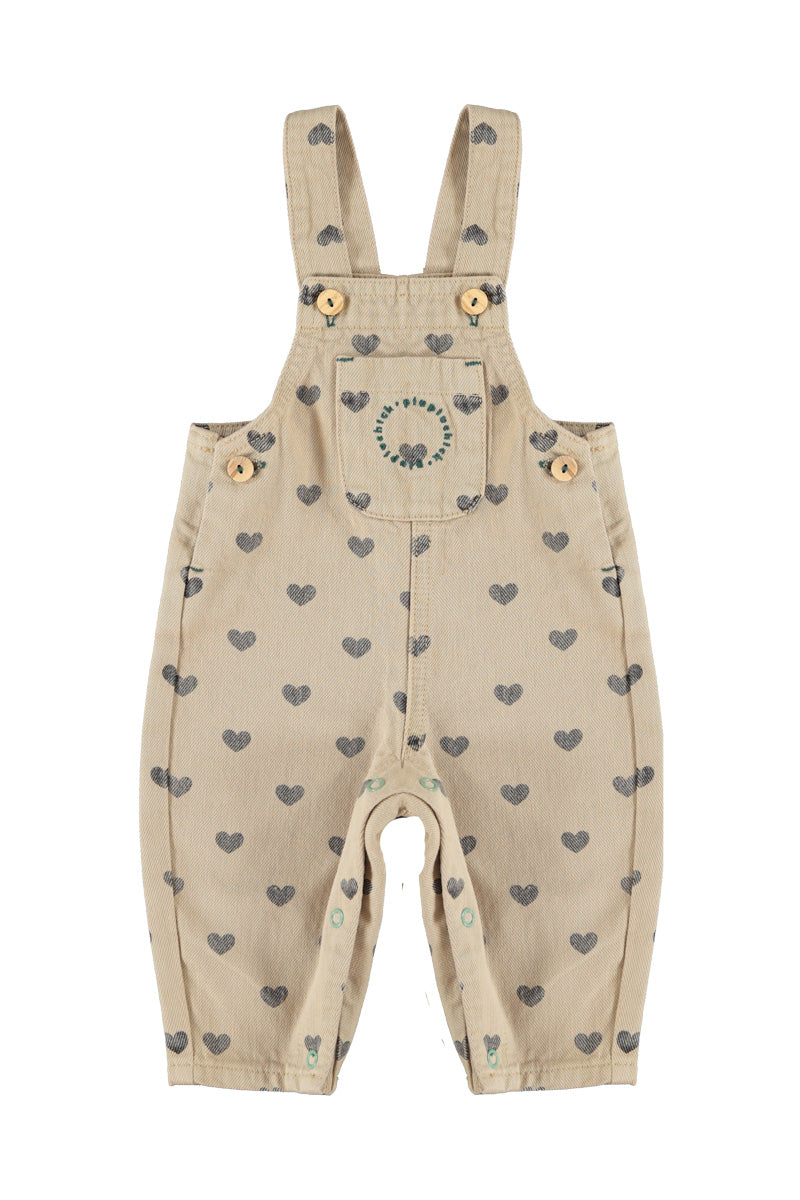 PIUPIUCHICK BEIGE HEART PRINT OVERALLS