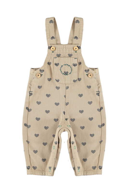 PIUPIUCHICK BEIGE HEART PRINT OVERALLS