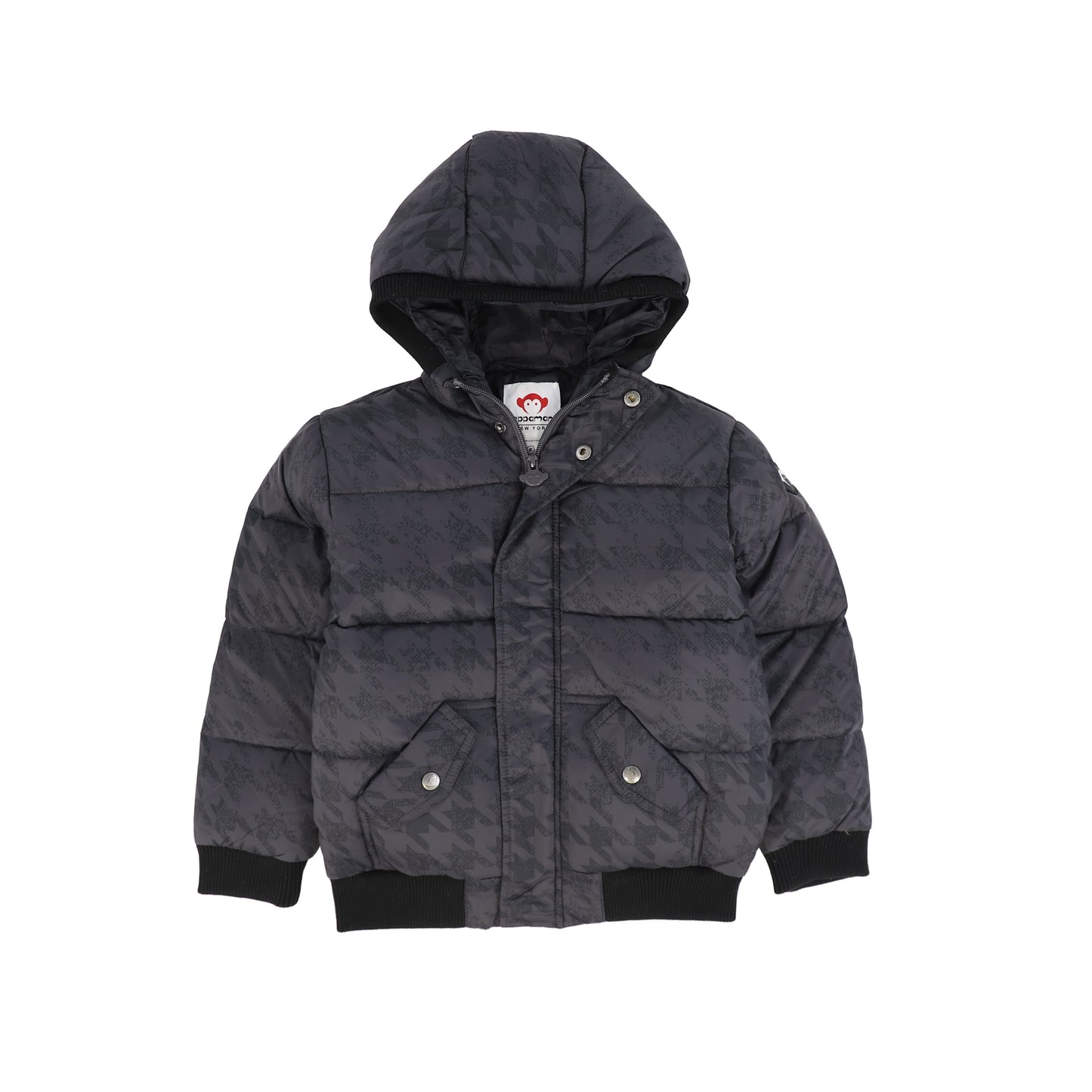 APPAMAN BLACK/GREY HOUNDSTOOTH PUFFER COAT