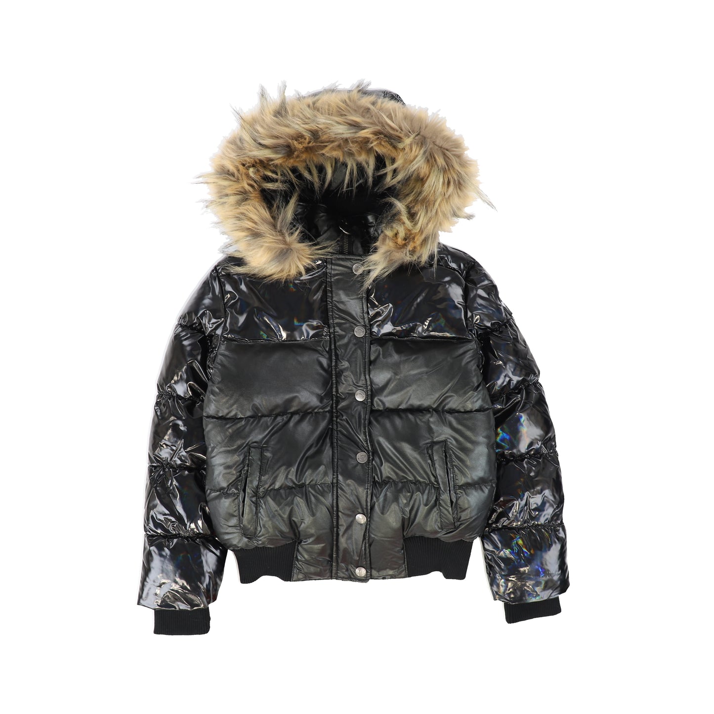 APPAMAN BLACK/NATURAL FUR PUFFER COAT