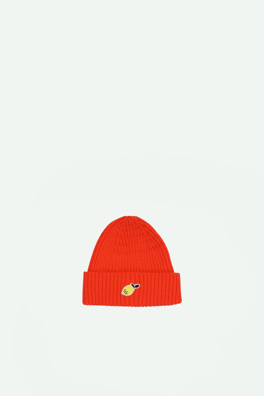 STICKY LEMON ORANGE RIBBED KNIT BEANIE