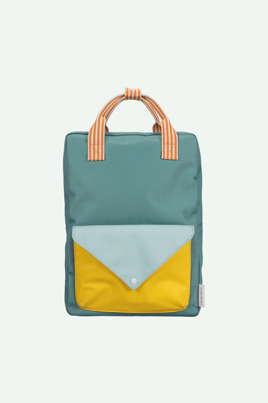 STICKY LEMON GREEN COLOR BLOCK POCKET BACKPACK