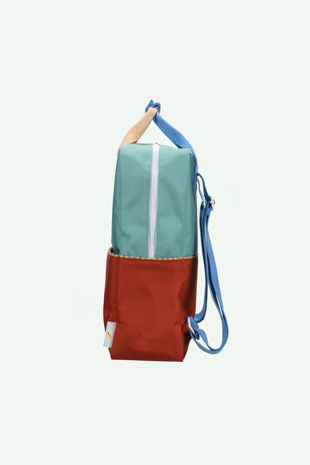 STICKY LEMON GREEN/ORANGE COLOR BLOCK POCKET BACKPACK