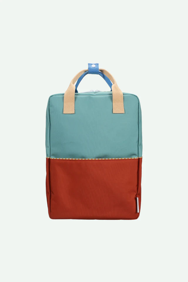 STICKY LEMON GREEN/ORANGE COLOR BLOCK POCKET BACKPACK