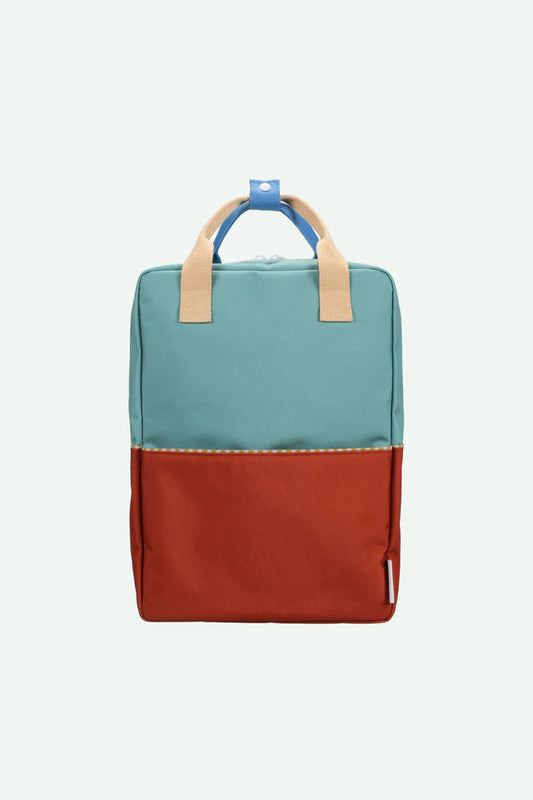 STICKY LEMON GREEN/ORANGE COLOR BLOCK POCKET BACKPACK
