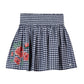 TARTINE ET CHOCOLAT NAVY PLAID EMBROIDERED FLOWER PATCH SKIRT [FINAL SALE]