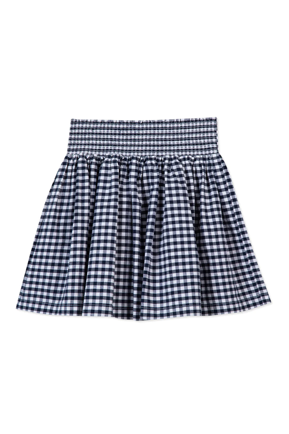 TARTINE ET CHOCOLAT NAVY PLAID EMBROIDERED FLOWER PATCH SKIRT [FINAL SALE]