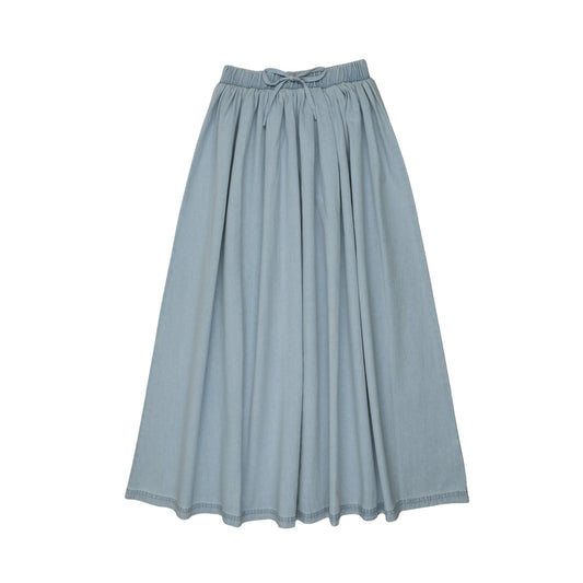LIL LEGS LIGHT WASH DENIM DRAWSTRING MIDI SKIRT