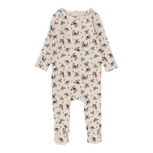 LIL LEGS CREAM/BURGUNDY FLORAL CLUSTER FOOTIE