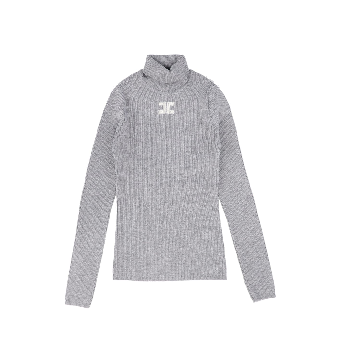 ELISABETTA FRANCHI GREY/WHITE LOGO RIBBED KNIT TURTLENECK