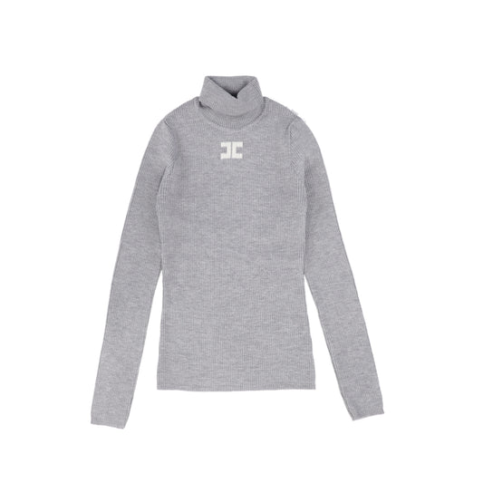 ELISABETTA FRANCHI GREY/WHITE LOGO RIBBED KNIT TURTLENECK
