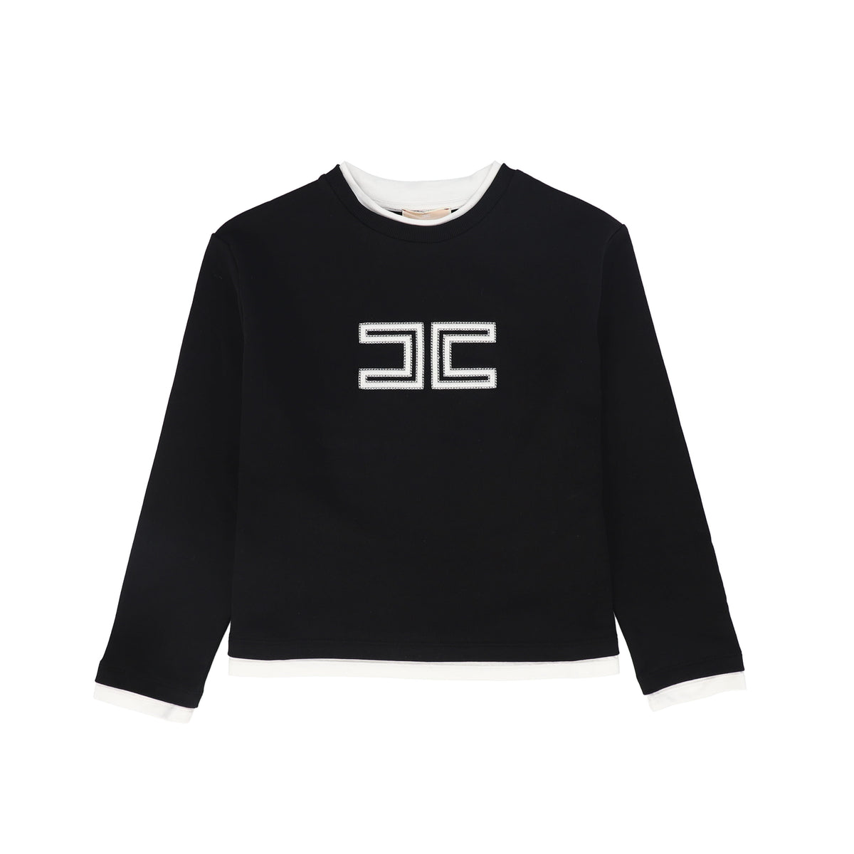 ELISABETTA FRANCHI BLACK/IVORY EMBROIDERED LOGO SWEATSHIRT
