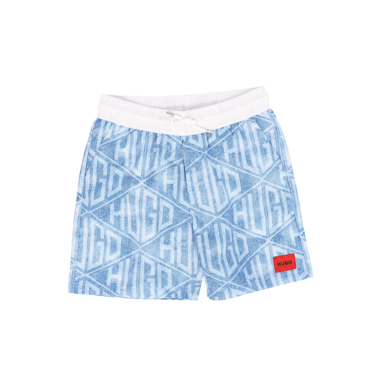 HUGO BLUE LOGO PRINTED SWIM TRUNKS