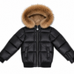 SCOTCH BONNET BLACK/NATURAL FUR TRIM PUFFER COAT