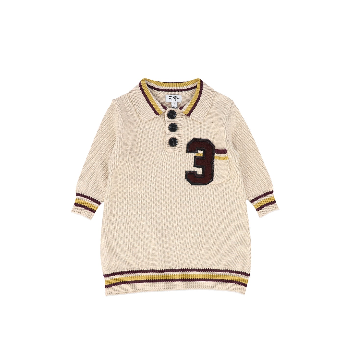 CREW KIDS BEIGE VARSITY TRIM KNIT DRESS