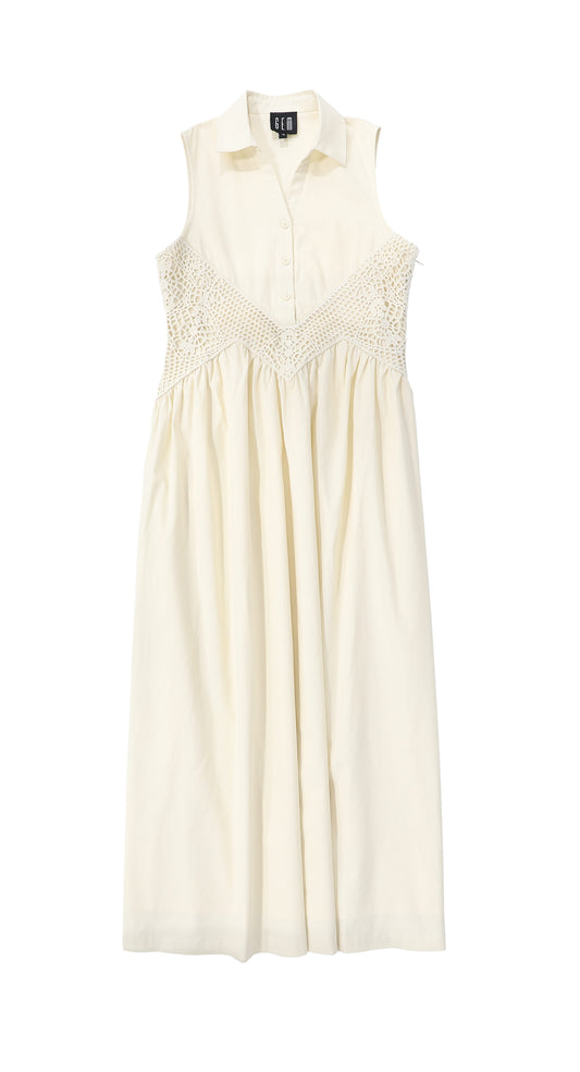 GEM CREAM LACE CROCHET WAIST JUMPER