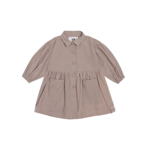 OMAMIMINI TAUPE BUTTON DOWN POCKET DRESS