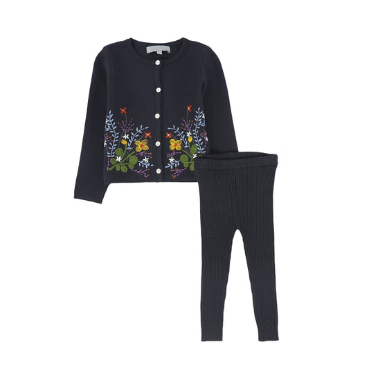 BACE COLLECTION GREY EMBROIDERED CARDIGAN SET