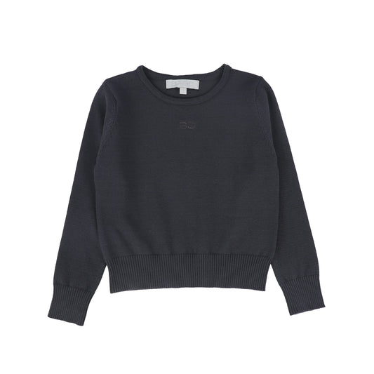 BACE COLLECTION GREY LOGO EMBROIDERED CREWNECK SWEATER