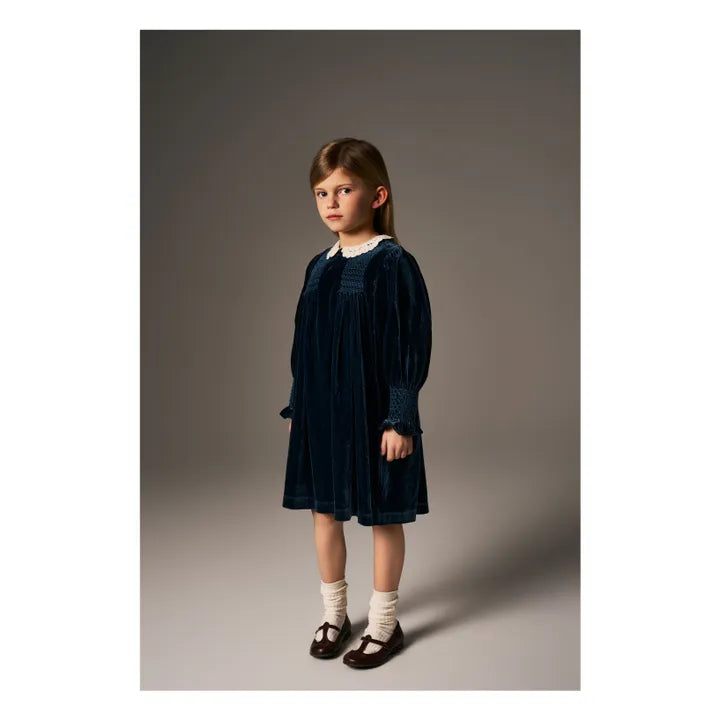 CERA UNA VOLTA NAVY VELVET COLLAR DRESS