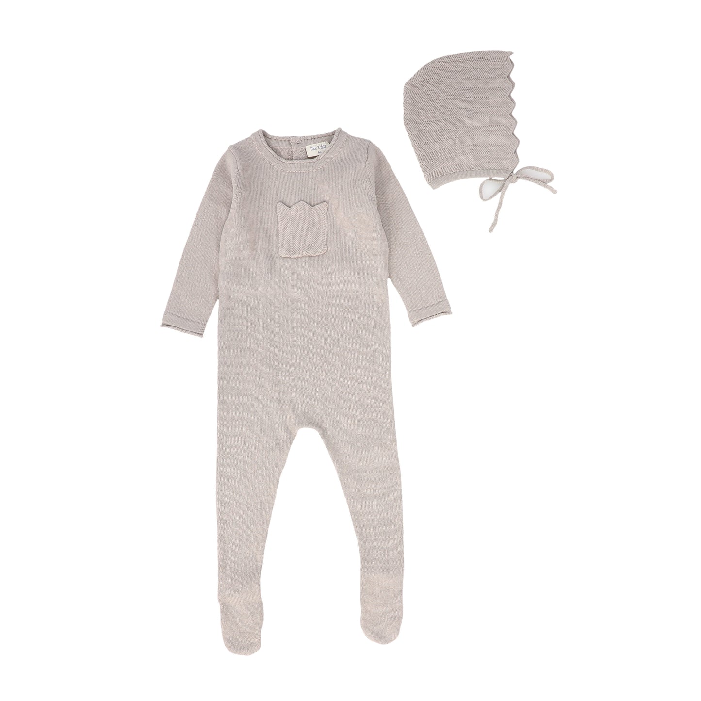 BEE & DEE TAUPE CHEVRON KNIT FOOTIE + BONNET