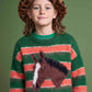MAISON MANGOSTAN ORANGE STRIPE HORSE PRINT SWEATER