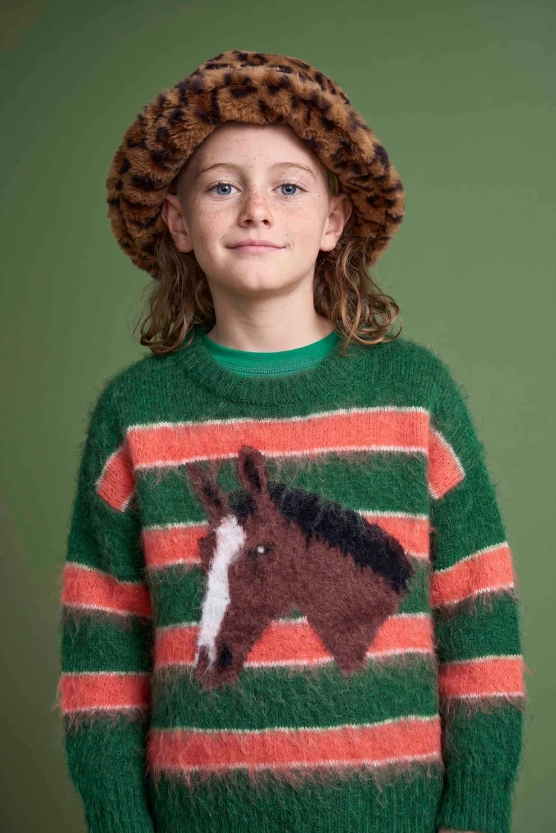 MAISON MANGOSTAN ORANGE STRIPE HORSE PRINT SWEATER