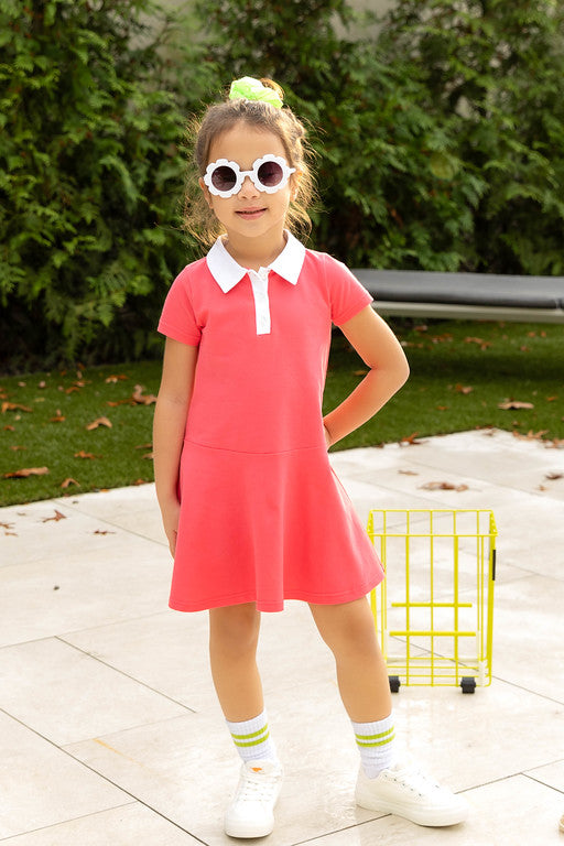Hot Pink Contrast Collar Pique Dress | Size 2 by Elle Rae Hot Pink Contrast Collar Pique Dress | Size 2 by Elle Rae