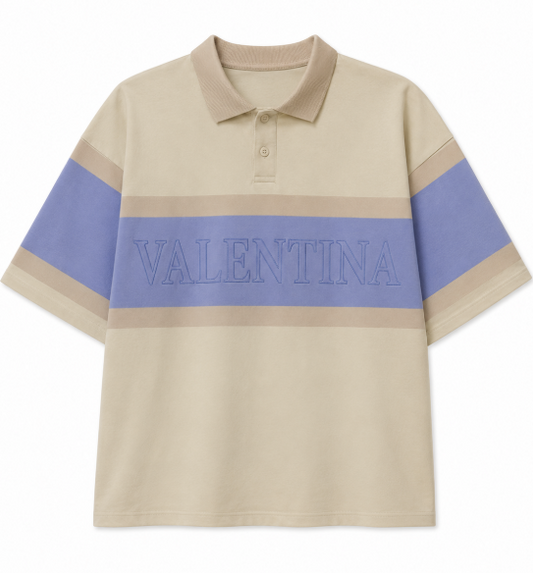 VALENTINA BLUE STRIPE WORD POLO