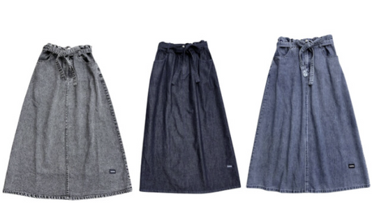 VALENTINA LT BLUE DENIM GATHERED TIE WAIST SKIRT