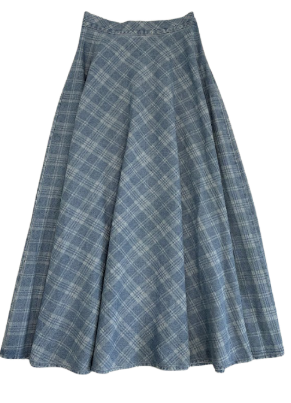 VALENTINA LT BLUE DENIM PLAID PRINT DENIM SKIRT