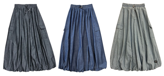 VALENTINA BLACK DENIM BUBBLE BUTTON SKIRT
