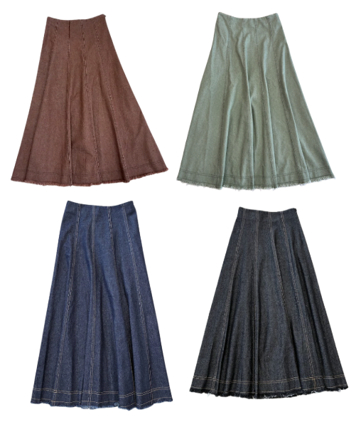 VALENTINA BLACK DENIM FRAYED HEM PANEL SKIRT