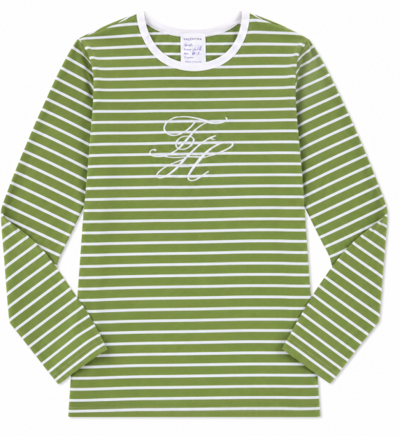 VALENTINA GREEN EMBROIDER STRIPE TEE