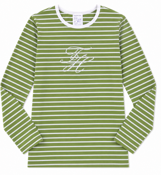 VALENTINA GREEN EMBROIDER STRIPE TEE