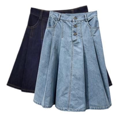 VALENTINA DENIM BOX PLEAT BUTTON DENIM SKIRT