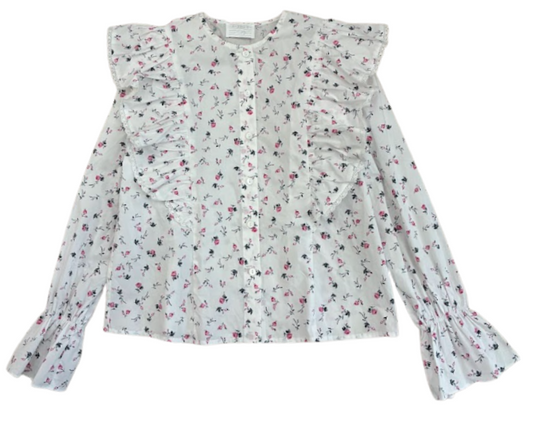VALENTINA PINK FLORAL LACE RUFFLE BLOUSE