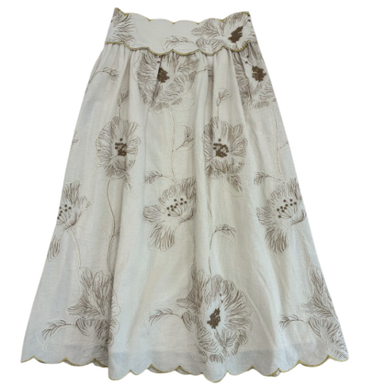 VALENTINA BEIGE TRIMMED SCALLOP SKIRT