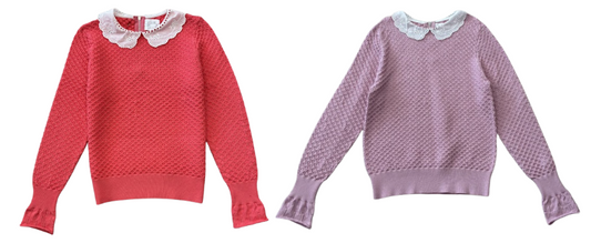 VALENTINA CORAL POINTELLE LACE COLLAR SWEATER