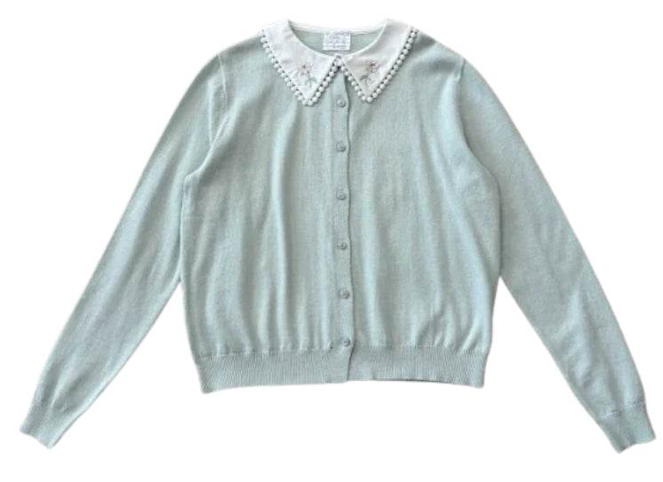 VALENTINA MINT EMBROIDERED COLLAR SWEATER