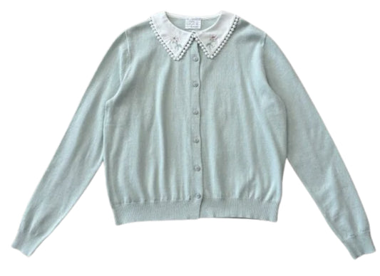 VALENTINA MINT EMBROIDERED COLLAR SWEATER