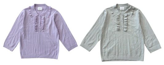 VALENTINA MINT RUFFLE PLACKET KNIT SWEATER
