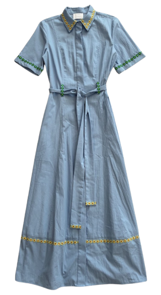 VALENTINA BLUE EMBROIDERED SHIRT DRESS