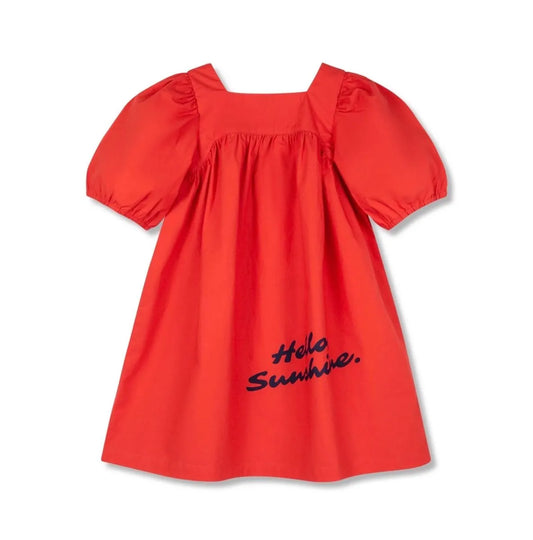 WYNKEN RED BUBBLE SLEEVE DRESS