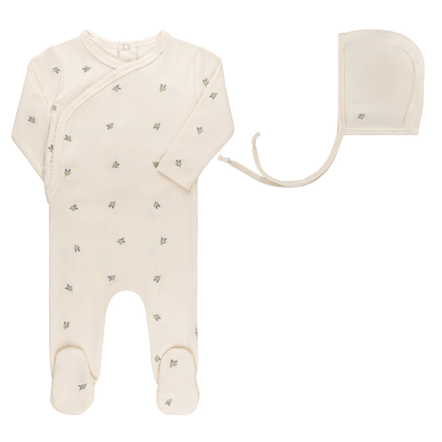 ELY'S & CO IVORY/BLUE BERRY FOOTIE + BONNET